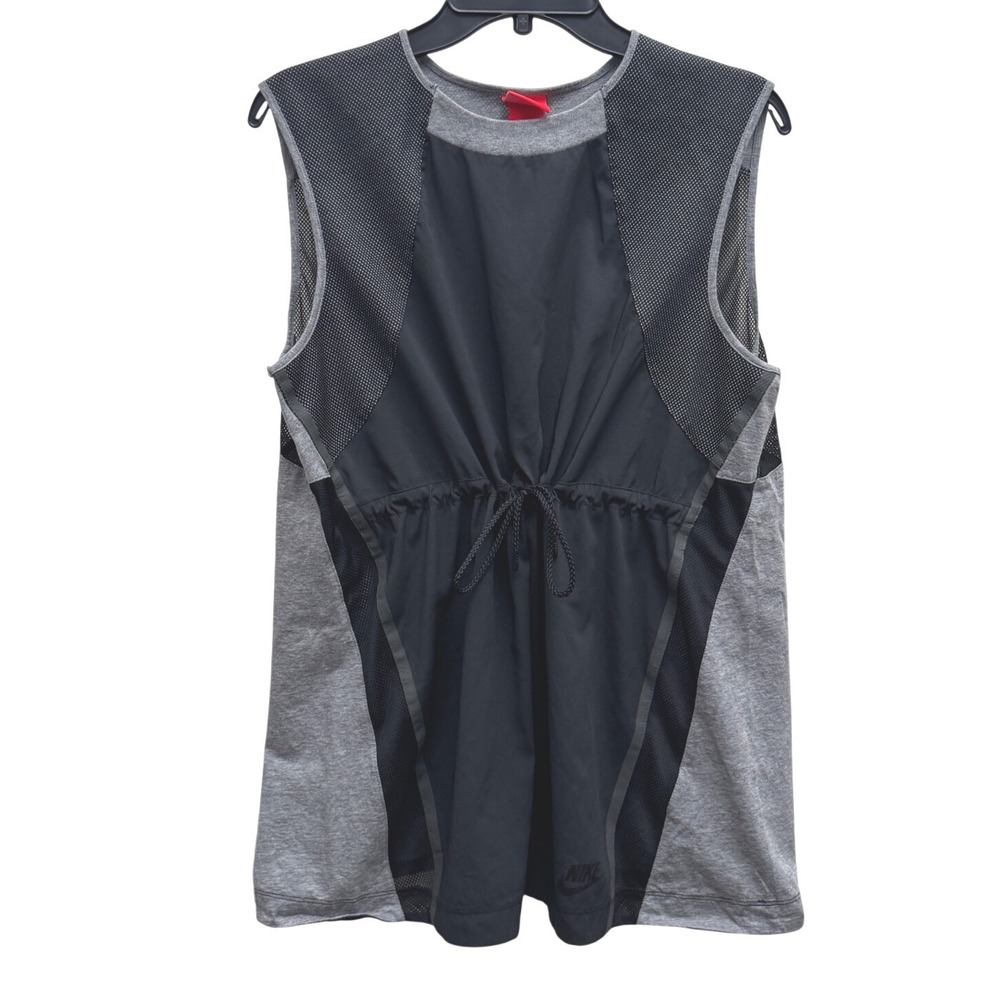 Nike Women's Bonded Tank Top Drawstring Waist Mesh Panels Grey Black Medium - Picture 2 of 6